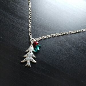 Anklet, Silver Holiday Tree teal and red beads 11" fashion costume jewelry